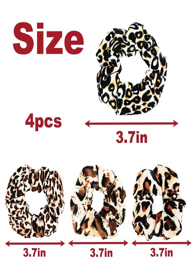 HAISENGO 4pcs Cheetah Scrunchie Hair Ties Ropes Elastic Lagre animal print velvet Leopard Scrunchies for Women Girls Pony Tails and Buns - Image 4